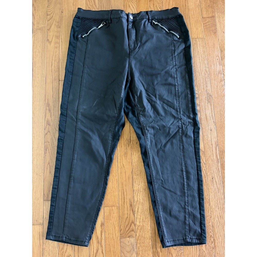 Dex Black Faux Leather Moto Pants Ribbed Quilted Zipper Pocket Sz 22